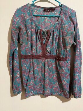 Funky People Teal & Plum Paisley Peasant Tunic
